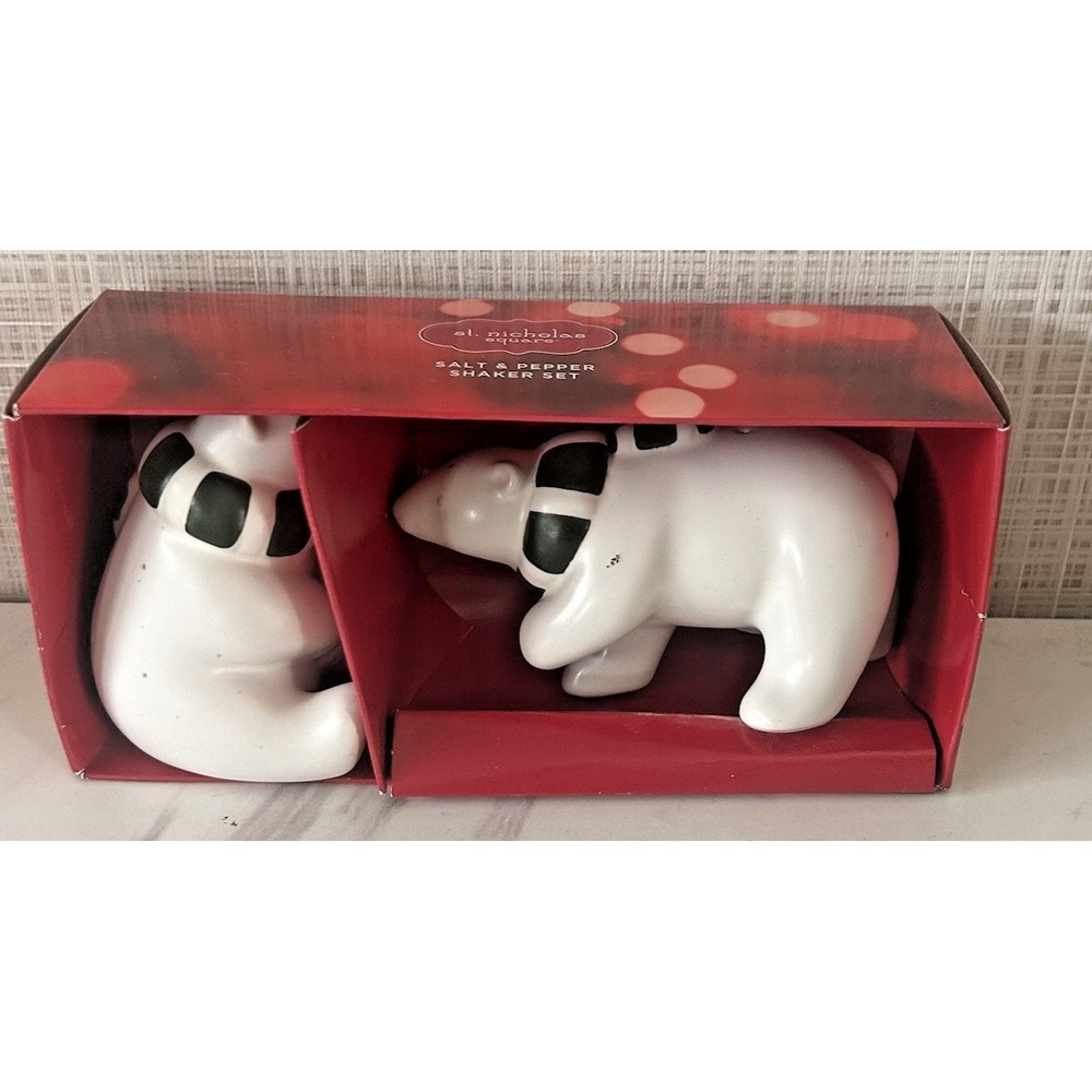 Polar Bear Bears Salt & Pepper Shakers Ceramic St. Nicholas Square New! BxY‎